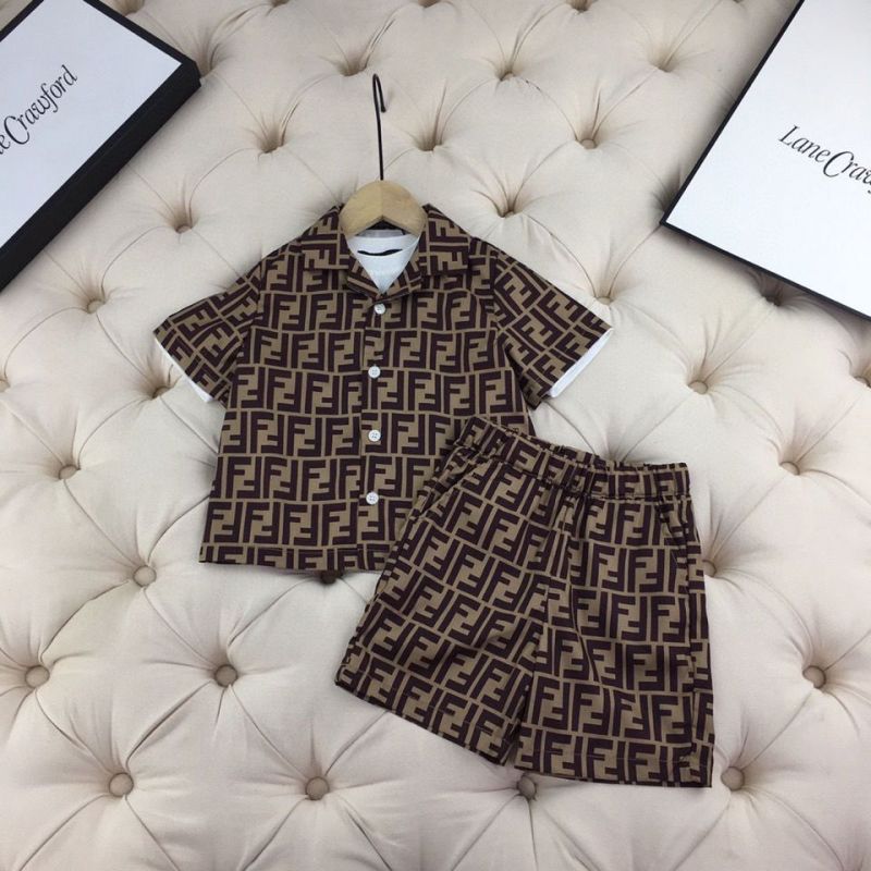 Replica Designer Fendi Kids Boys Girls F Print Short-Sleeved Jackets And Shorts 2pcs Set