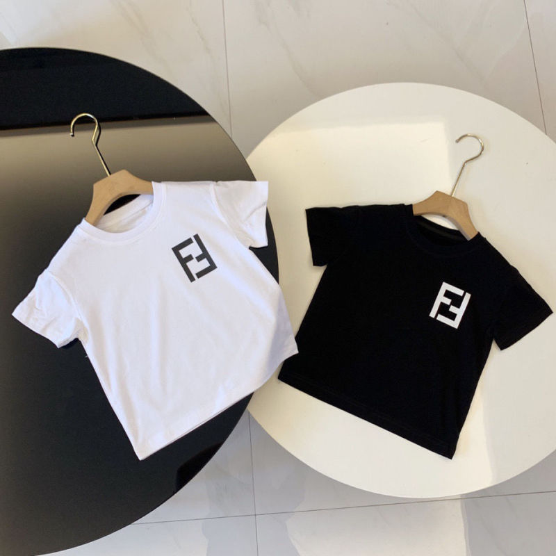 Replica Designer Fendi Kids Girls Boys Letter Print Short Sleeve T-Shirt