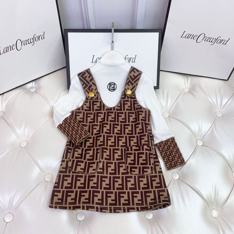 Replica Designer Fendi Kids Girls Letters Long Sleeves T-Shirt And Dress 2pcs Set