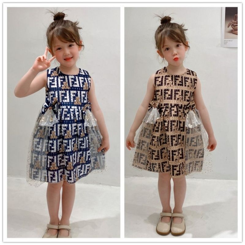 Replica Designer Fendi Kids Girls Mesh Sleeveless Dress