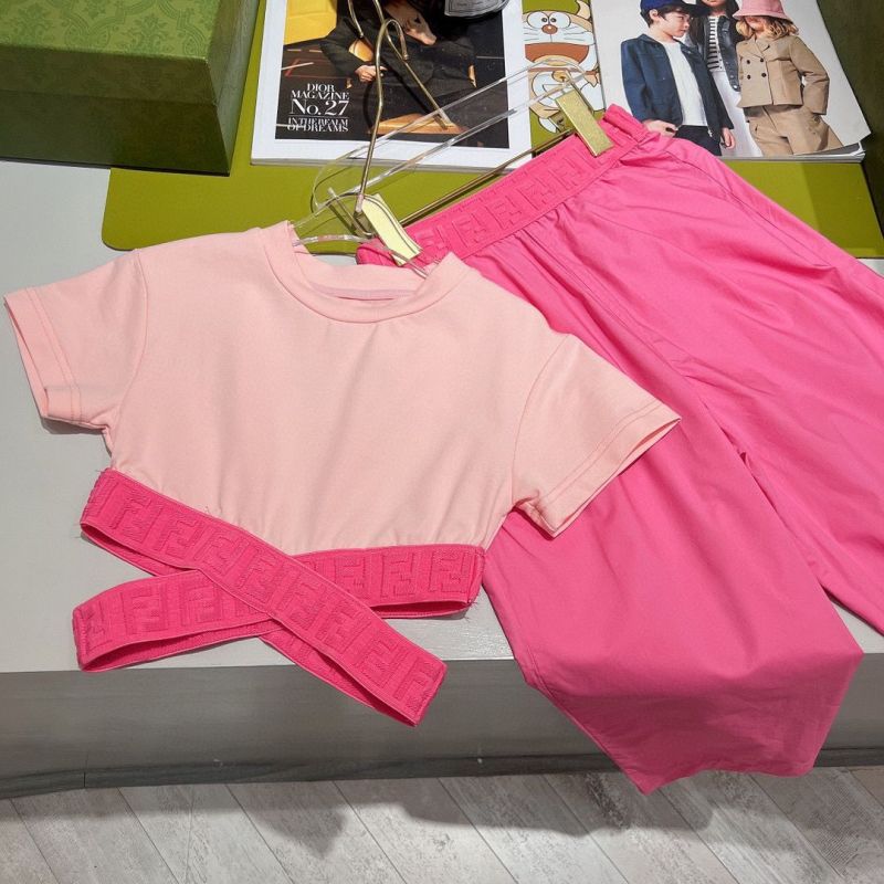 Replica Designer Fendi Ribbon Round Neck Tops And Pants 2pcs Set