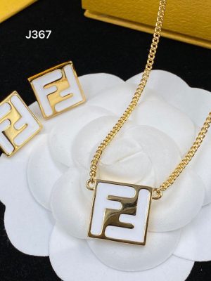 Replica Designer Fendi Square White Casual Earrings Necklace