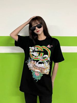 Replica Designer GUCCI Men Women Tiger Folwer Short Sleeve T-Shirt
