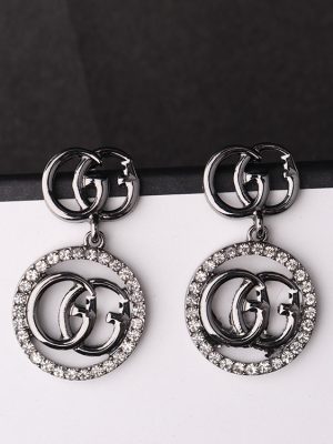 Replica Designer GUCCI Women Ancient G Gun Black Gold Diamond Earrings