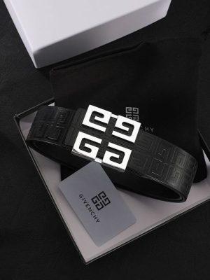 Replica Designer Givenchy Men Plaid Embossing Cowhide Simple Casual Black Leather Belt