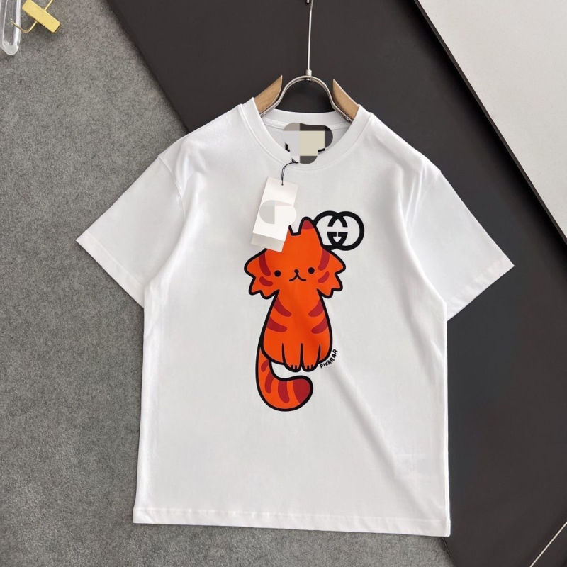 Replica Designer Gucci Casual Men And Women Cartoon Cat Pattern Short-Sleeved T-Shirt