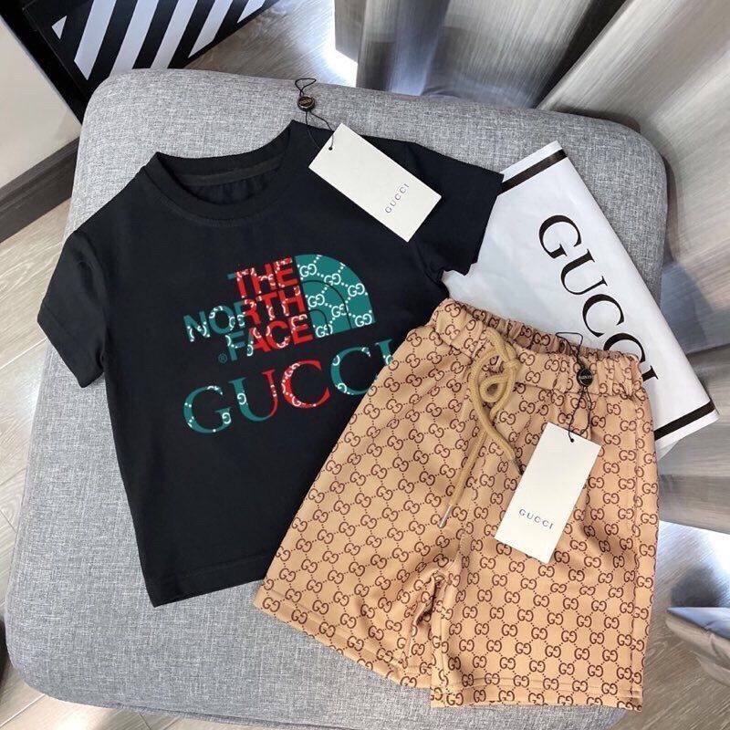 Replica Designer Gucci Children Baby Short-Sleeved T-Shirt And Shorts 2pcs Set