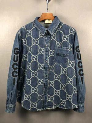 Replica Designer Gucci Fashion Men'S And Women'S Alphabet Print Lapel Denim Jacket