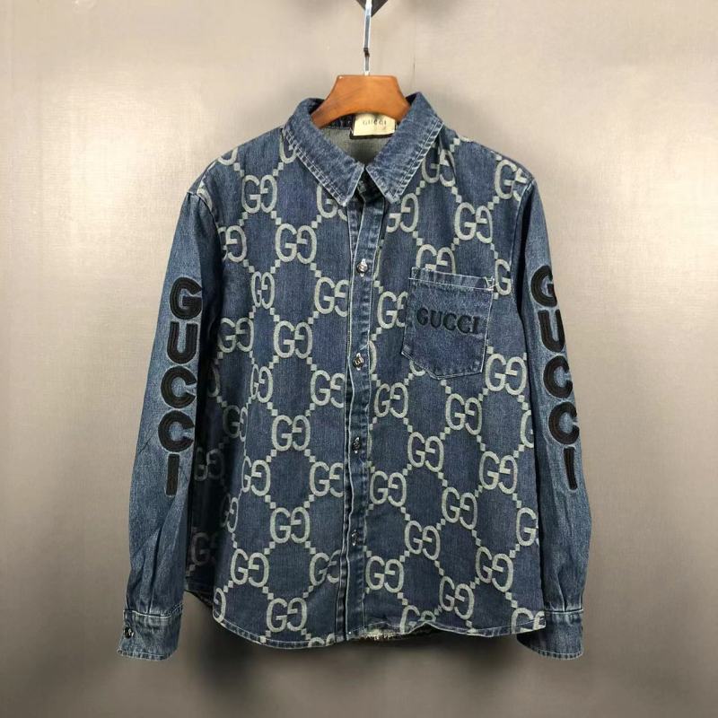 Replica Designer Gucci Fashion Men'S And Women'S Alphabet Print Lapel Denim Jacket