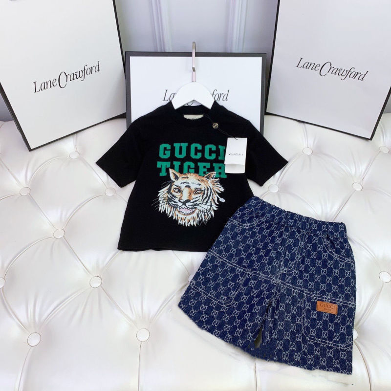 Replica Designer Gucci Kid Boy Printing Round Neck Short-Sleeved T-Shirt And Shorts 2pcs Set