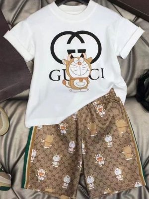 Replica Designer Gucci Kid Girl Boy Short-Sleeved Letter Printing T-Shirt And Shorts Set