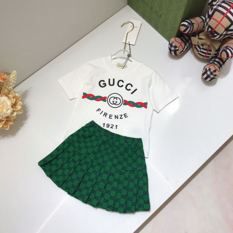 Replica Designer Gucci Kid Girl Letter Print Short Sleeve T-shirt And Short 2PCS Set
