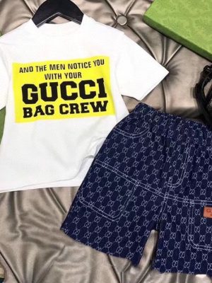 Replica Designer Gucci Kids Girls Boys Letter Print Short Sleeve T-Shirt And Shorts 2pcs Set