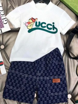 Replica Designer Gucci Kids Girls Boys Tiger Print Short Sleeve T-Shirt And Shorts 2pcs Set