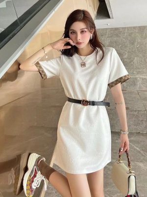 Replica Designer Gucci Letter Pattern Short-Sleeved Dress