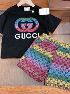 Replica Designer Gucci Letter Print Children Short-Sleeved T-Shirt + Shorts Two-Piece Set