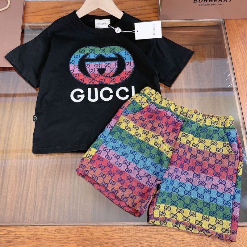 Replica Designer Gucci Letter Print Children Short-Sleeved T-Shirt + Shorts Two-Piece Set
