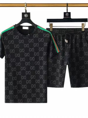 Replica Designer Gucci Men Breathable T-Shirt And Shorts Sports 2pcs Set