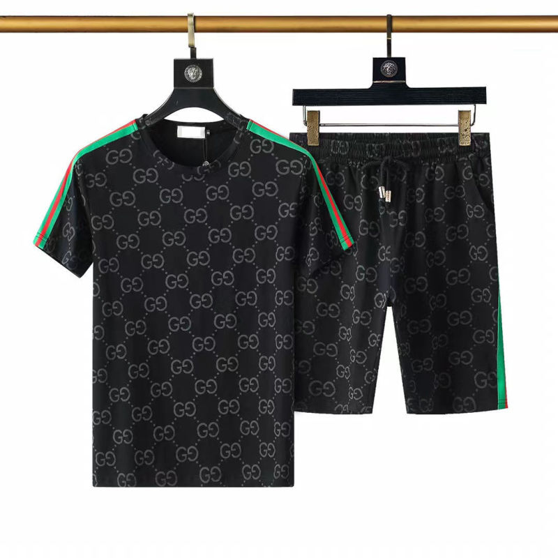 Replica Designer Gucci Men Breathable T-Shirt And Shorts Sports 2pcs Set
