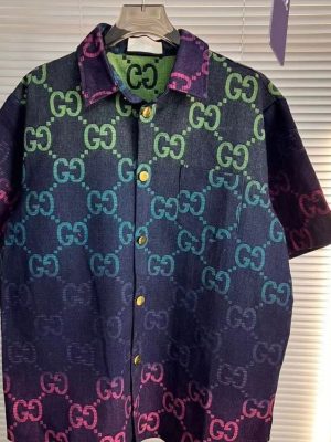 Replica Designer Gucci Men Casual Ombre Short Sleeve Shirt