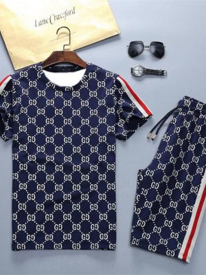 Replica Designer Gucci Men Casual Round Neck T-Shirt And Shorts 2pcs Set