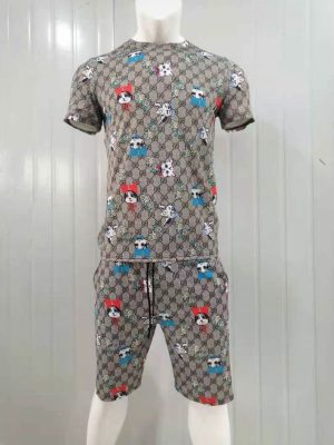 Replica Designer Gucci Men Casual Round Neck T-Shirt And Shorts 2pcs Set