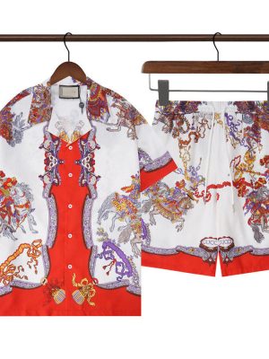 Replica Designer Gucci Men Casual Short Sleeve Shorts Two-Piece Set