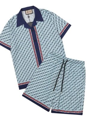 Replica Designer Gucci Men Casual Short-Sleeved Shorts Two-Piece Set