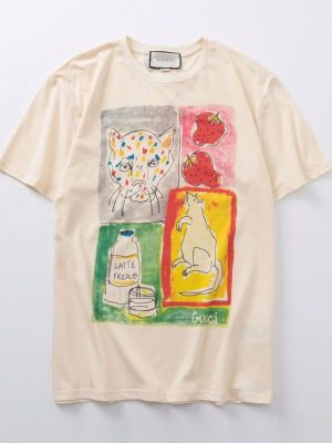 Replica Designer Gucci Men Women Leopard Strawberry Short-Sleeved T-Shirt