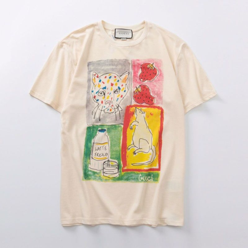 Replica Designer Gucci Men Women Leopard Strawberry Short-Sleeved T-Shirt