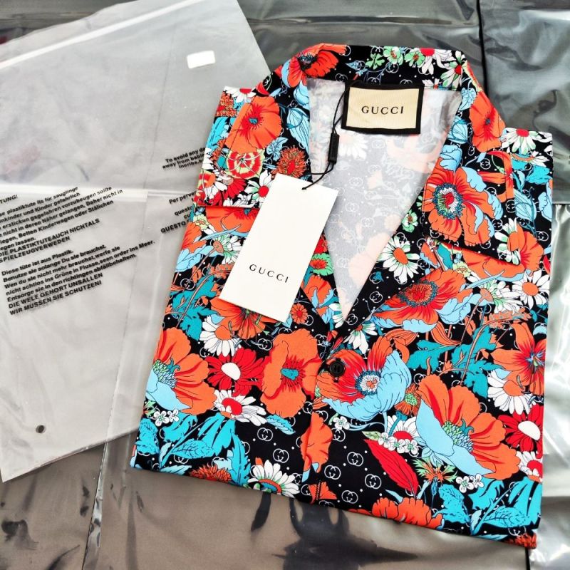 Replica Designer Gucci Men Women Summer Flower Floral Trend Casual Fashion Beach Seaside Holiday Loose Short-Sleeved Shirt