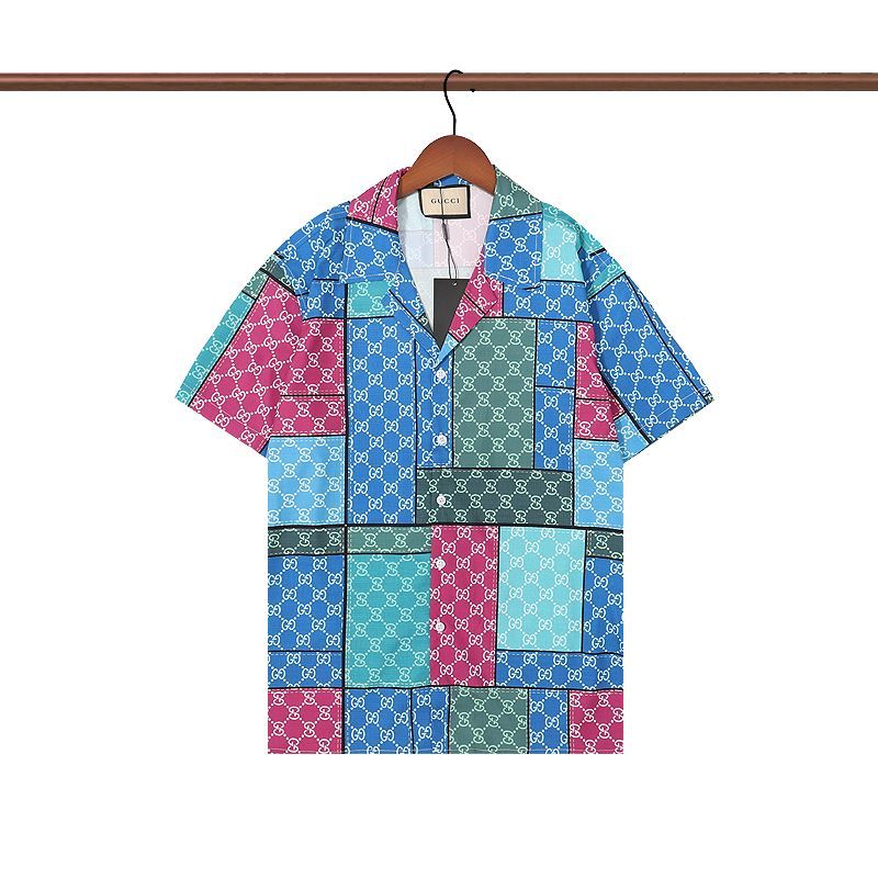 Replica Designer Gucci Men'S Fashion Panel Short Sleeve Shirt