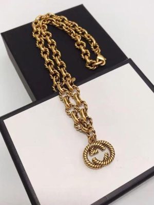 Replica Designer Gucci Retro Double G Bronze Necklace Bracelet