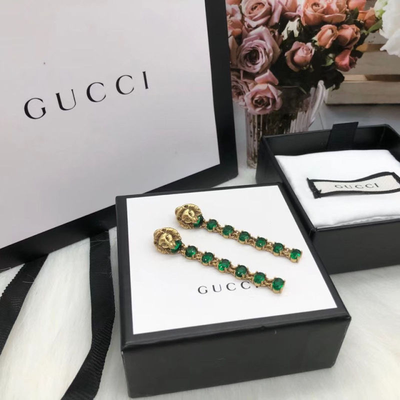 Replica Designer Gucci Retro Tiger Head Green Earrings
