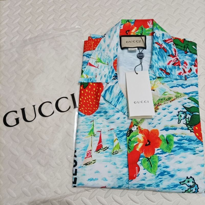 Replica Designer Gucci Strawberry Leisure Vacation Loose Short-Sleeved Shirt