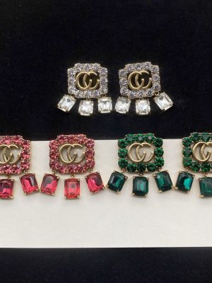 Replica Designer Gucci Women Double G Crystal Stud Earrings