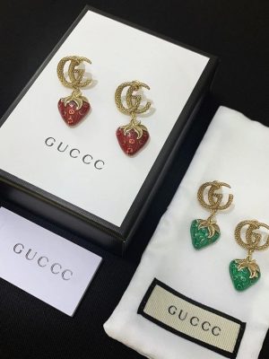 Replica Designer Gucci Women Double G Letter Strawberry Retro Earrings