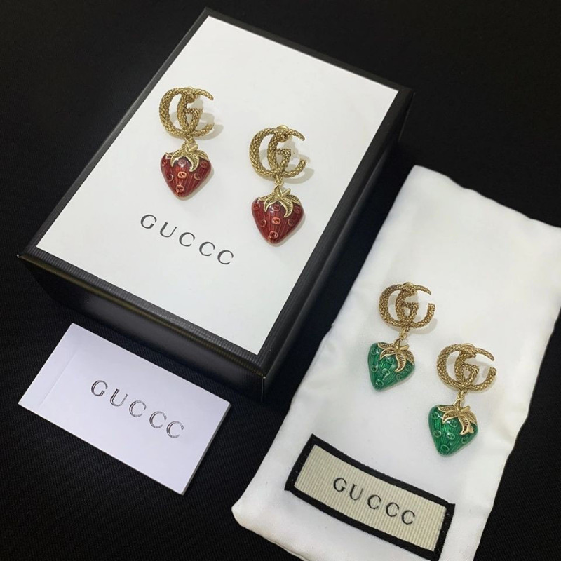 Replica Designer Gucci Women Double G Letter Strawberry Retro Earrings