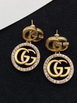Replica Designer Gucci Women Double G Retro Long Circle Stud Earrings