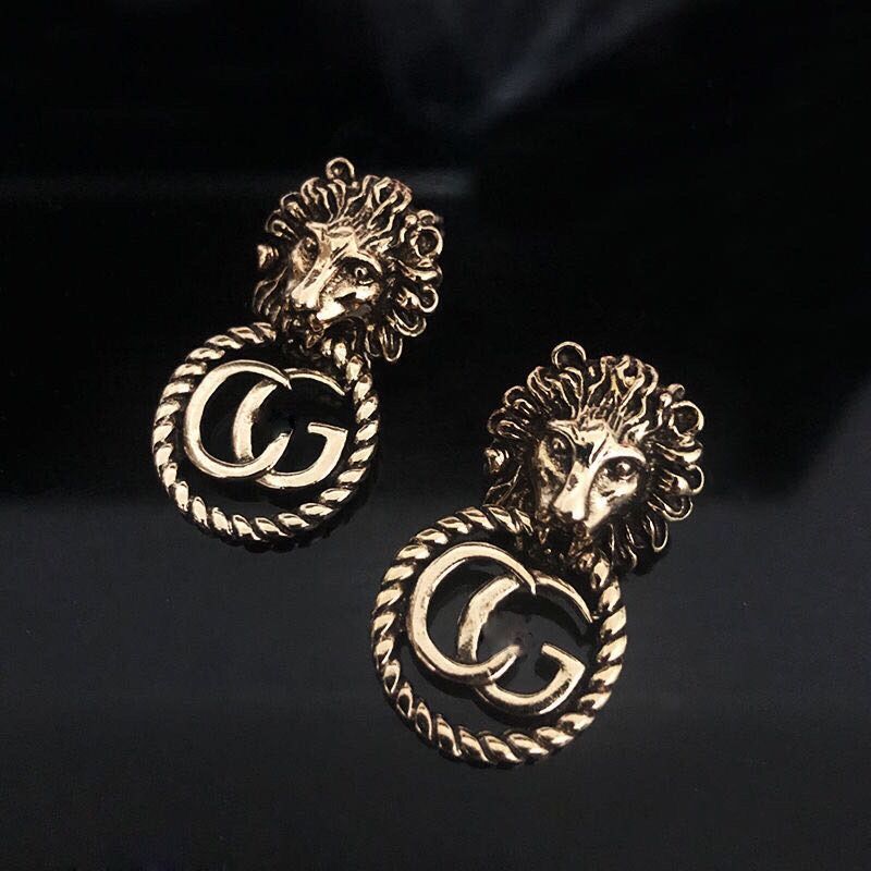 Replica Designer Gucci Women G Ancient Retro Lion Pendant Earrings