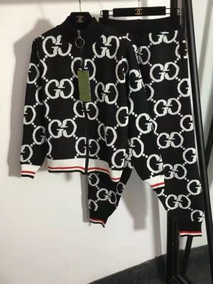 Replica Designer Gucci Women Knitted Jacket And Pant 2pcs Set