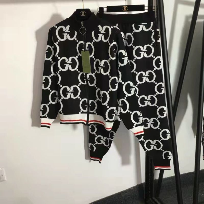 Replica Designer Gucci Women Knitted Jacket And Pant 2pcs Set