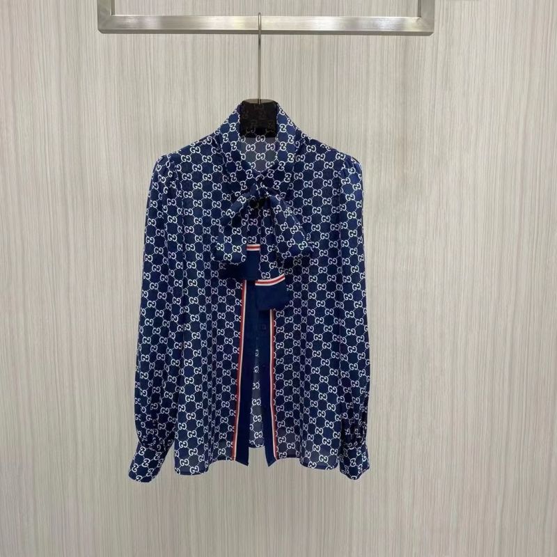 Replica Designer Gucci Women Letter Printing Streamer Bow Long Sleeve Shirt