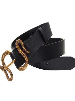 Replica Designer Gucci Women Men Handmade Black Retro Snake Buckle Belt
