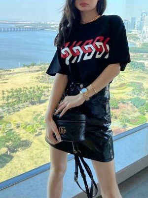 Replica Designer Gucci Women Men Letter Printing Round Neck Loose Short-Sleeved T-Shirt
