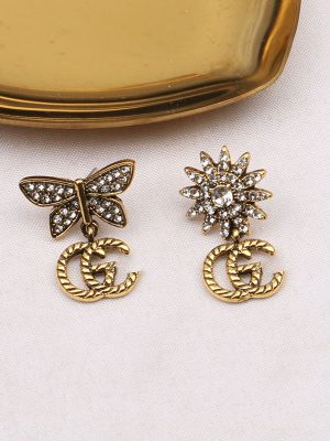 Replica Designer Gucci Women Retro Butterfly Rhinestone Earrings