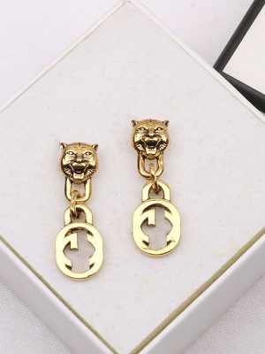 Replica Designer Gucci Women Retro Classic Tiger Head Chain Earrings