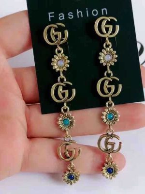 Replica Designer Gucci Women Retro Long Fashion Temperament Fashion Sun Flower Letter Earrings