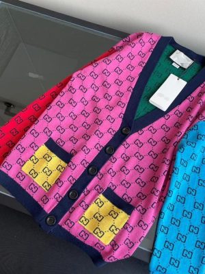 Replica Designer Gucci Women Stylish Alphabet Jacquard Knit Cardigan