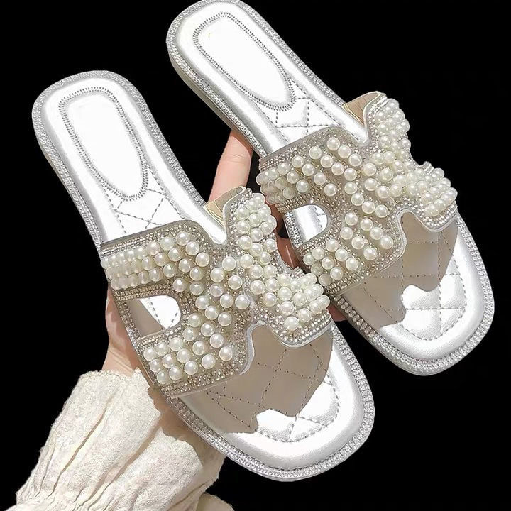 Replica Designer Hermes Women Fashion Crystal Non-Slip Slippers